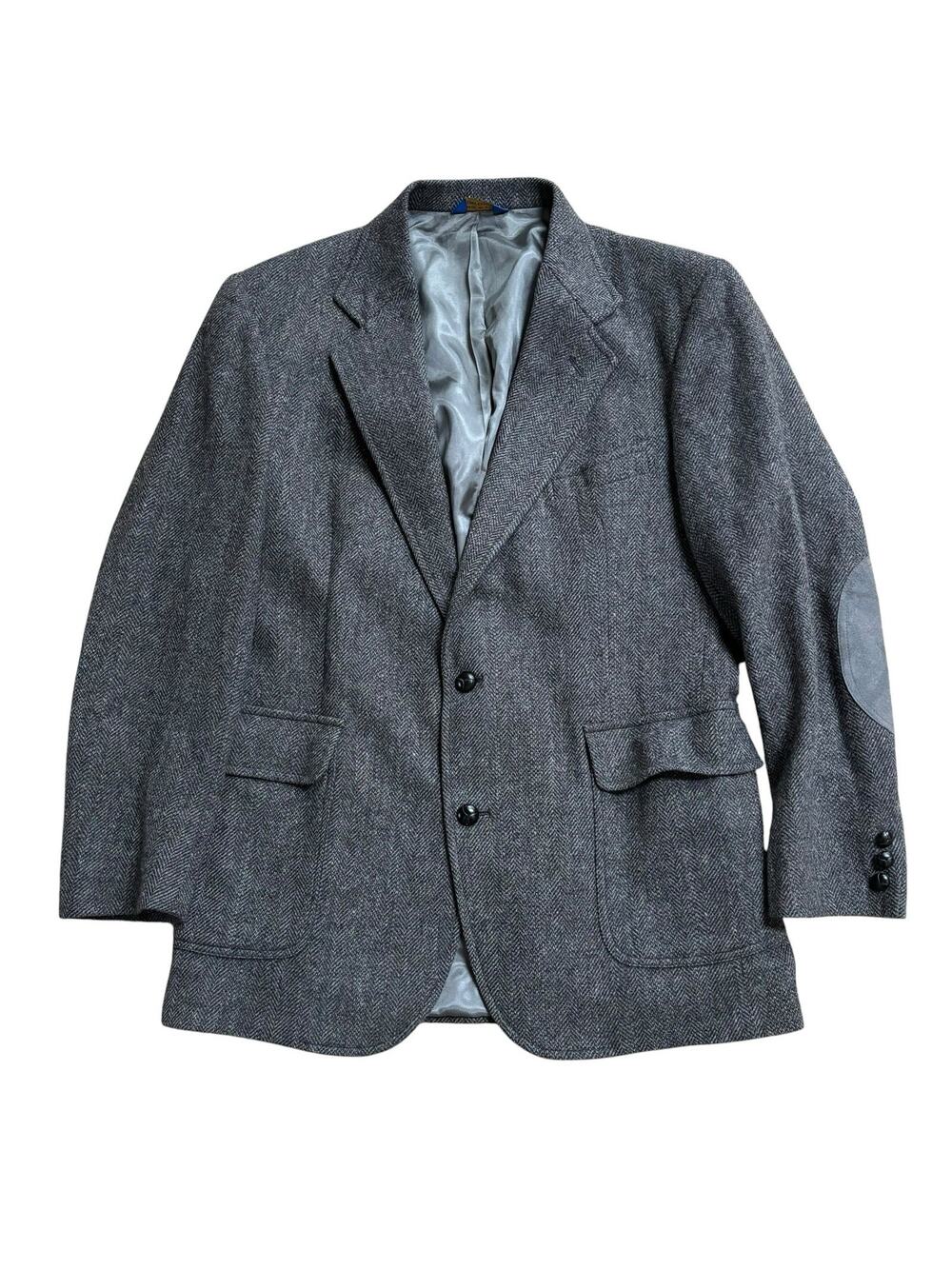VTG Pendleton Sport Coat Jacket Mens 42L Gray Herringbone Tweed Wool Elbow Patch